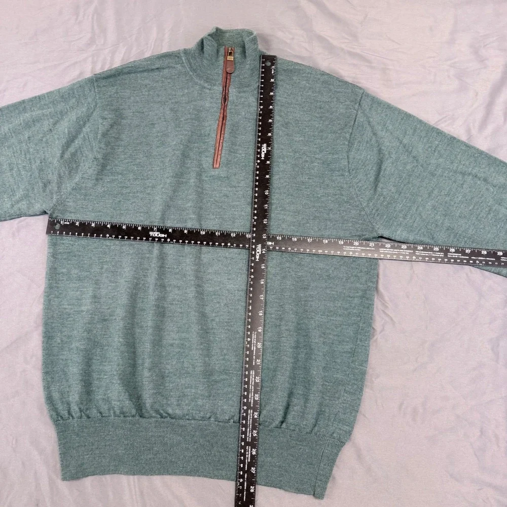 Orvis Mens 100% Wool Quarter Zip Sweater Heather Green Mock Neck Large 9G6T